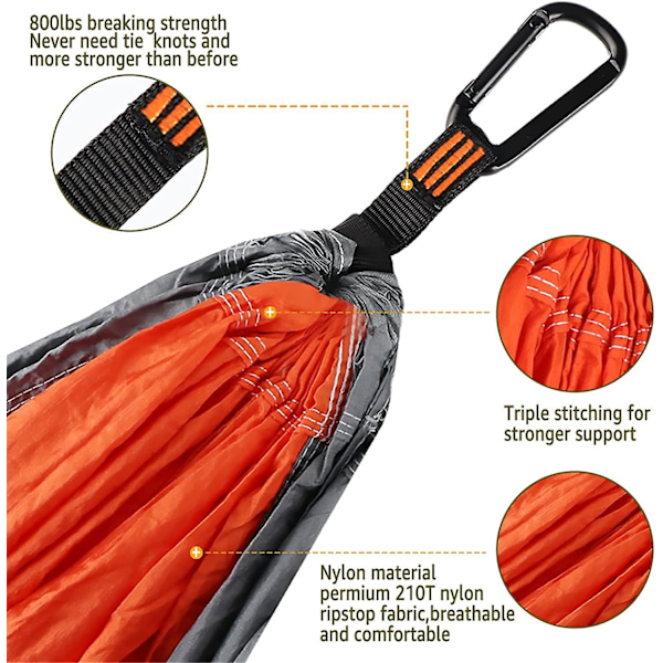 Ultrakevyt Matkustus- ja Leirintäriippukeinu, 300 kg Kantavuus, (300 x 200 cm) Nylon Parachute-Kankaasta, Sisä- ja Ulkokäyttöön (Oranssin ja Harmaan Väri)