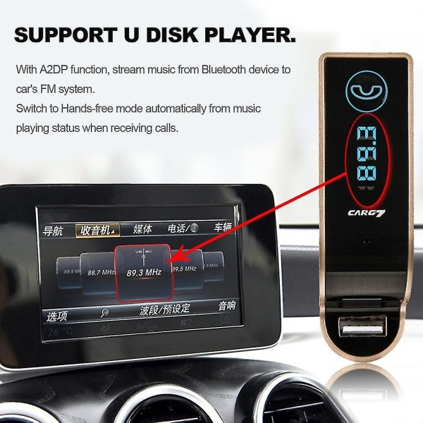 Bilspiller FM-sender Bluetooth Håndfri Mp3