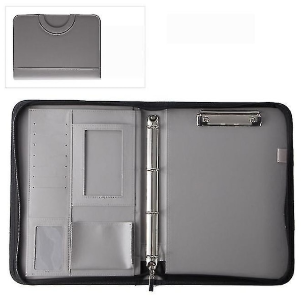 Business A4 lædermappe lynlåstaske Multifunktionel bærbar dokumentmappe grey
