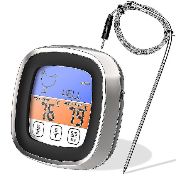 Digital Kötttermometer Kök, Stektermometer, Grilltermometer, Digital Termometer Med LCD-Timer, Temperaturgivare För Ugn Kött Ugn Mat