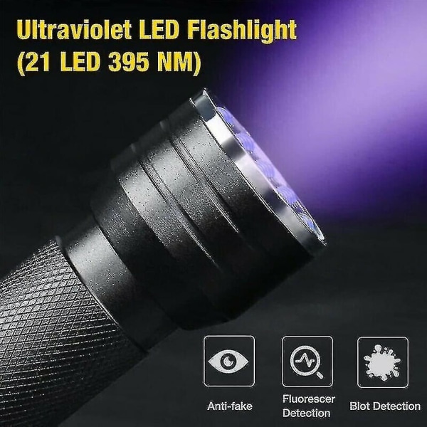 Led Uv Black Light Lommelykt - Uv Black Light Lommelykt - Ultrafiolett Lampe Med 21x Leds