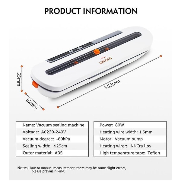 Vakuumförpackare för hushåll med 10 st påsar 220v/110v