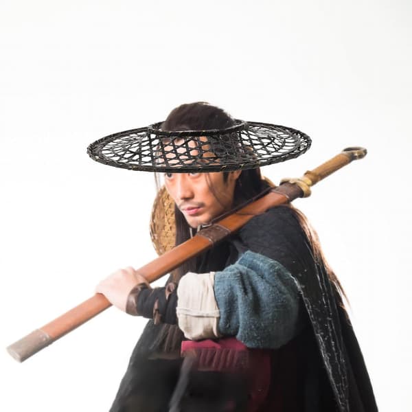 Vevd bambus samuraihatt Svart hul orientalsk kjeglehette 36 cm diameter Cosplay hodeplagg