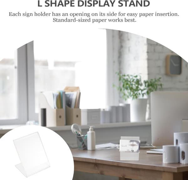2 stk. akryl L-formede QR-kode betalingsdisplaystativer med navnekortholder, plastskiltholdere