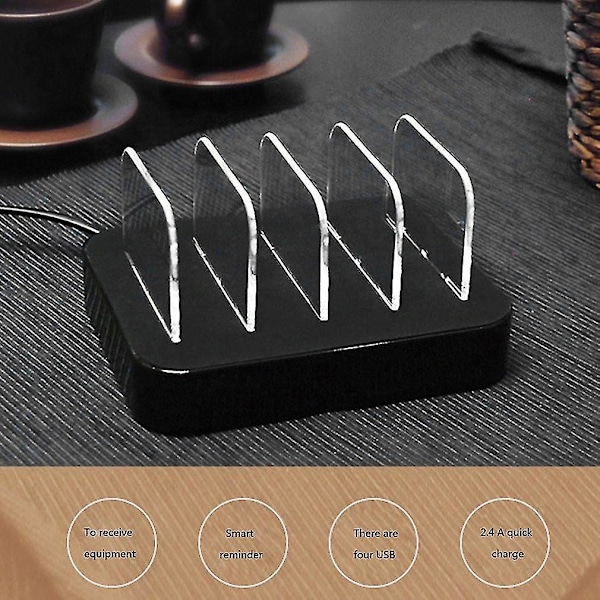 Laderstasjon med 4 USB-porter, multifunksjonell smartlader