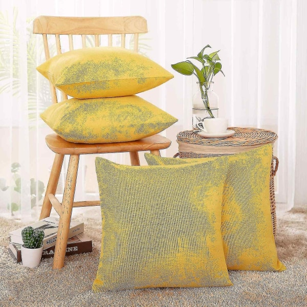 Faux Linen Fall Pillowcase Yellow Sofa Cushion Cover 45x45cm