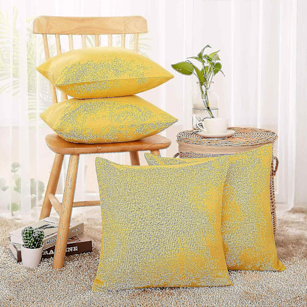 Putetrekk i Faux Linen, Gul, Høst, Sofa, 45x45cm
