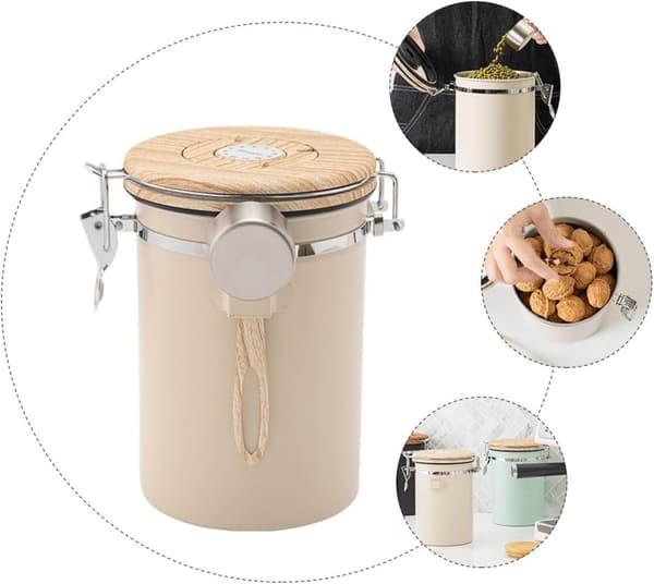 Multifunktionel tebeholder Husholdningsopbevaringskrukke 1,8l Træ Rustfrit Stål Cylinder