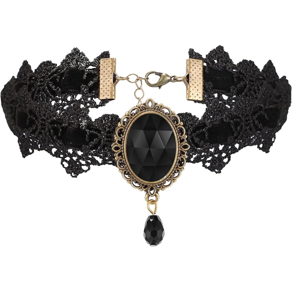 Gothic Lace Halsband Strasskrage Punk Lace Halsband med Lmell