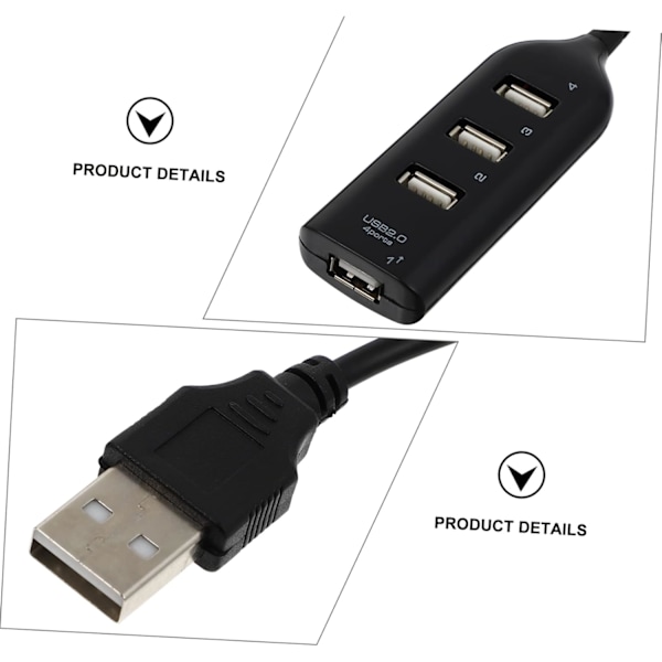 2 st USB 2.0 Hub Praktisk USB-delare 4-portars Expander för Bekvämlighet Hemma och på Kontoret