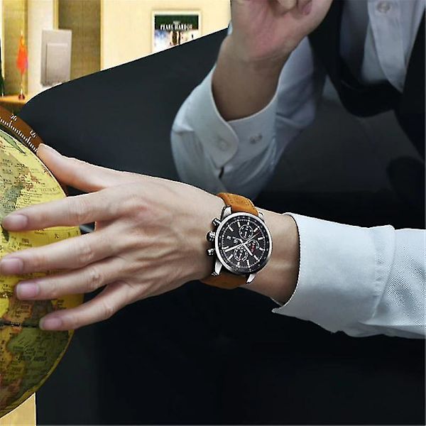 Lyxig Läder Vattentät Chronograf Kvarts Herrklocka