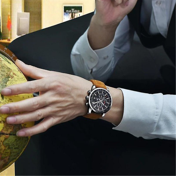 Ylellinen nahka vedenpitävä Chronograph Quartz watch