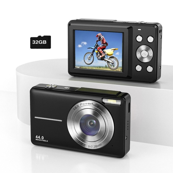 Digikamera, FHD 1080p lastenkamera 44 megapikselin piste ja kuvaavat digikamerat 32gb kortilla, 16x zoom, kompakti pieni kamera lapsille pojille tytöille