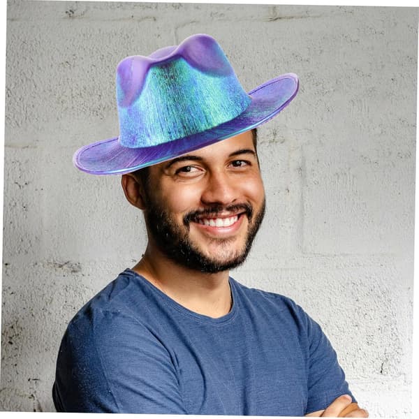 Iriserende cowboyhat til fest, glitrende fancy cowboyhat til karneval, lilla iriserende til Halloween