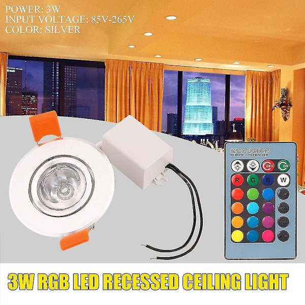 3W RGB LED Nedfelt Taklampe Spotlight Downlight