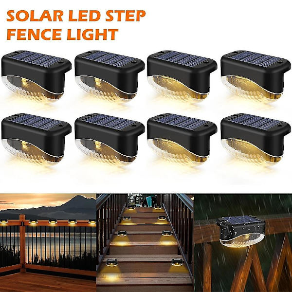 4 stk Solcelledrevet Trappetrinnlys 5 LED Vanntette Hage Gjerde