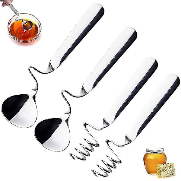 Honning- og Marmelade Ske, 4 stk Rustfrit Stål Skeer, Dessert Ske, Spiral Bestik, Marmelade Glas - yuhao