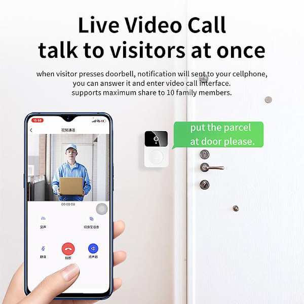 X9 Trådløs Videodørklokke To-vejs Intercom Wifi Sikkerhed Smart Dørklokke Hd Nattesyn Overvågningsdørklokkekamera