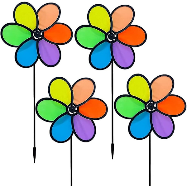 4 stk. Farverige Vindmøller, Regnbue Vindmøller Til Græsplænen Pinwheels Vindmølle Party Pinwheel