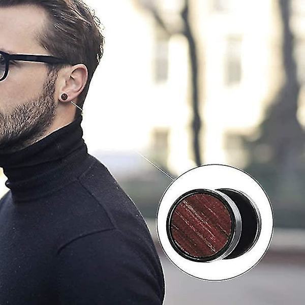 10mm Sorte Cirkel Ørestikker til Mænd og Kvinder i Træ og Stål - Falske Plugs