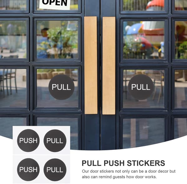 Runde Push Pull-klistremerker Slitesterke 4 sett Dørdekor i svart PVC-materiale og delikat uthulet design