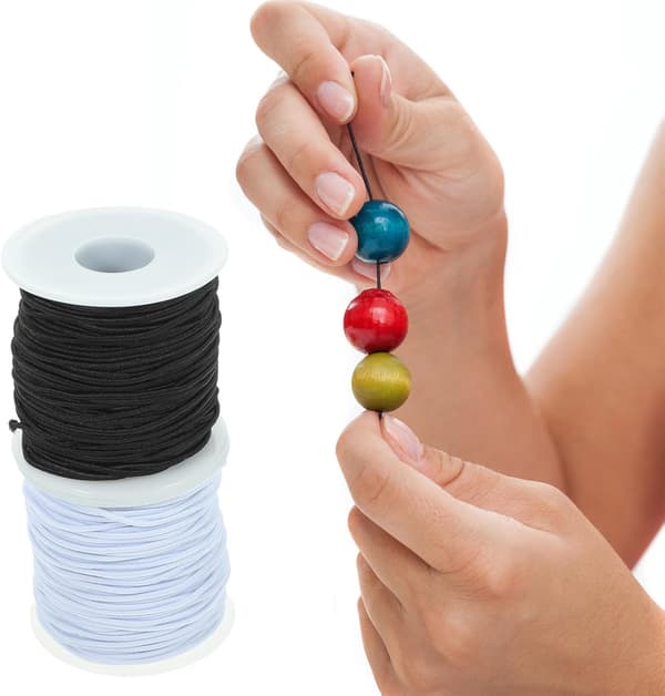 Elastisk armbåndsnor 1,5 mm tyk DIY elastisk armbåndsfremstillingssnor sort og hvid 2 stk. 40 m rulle