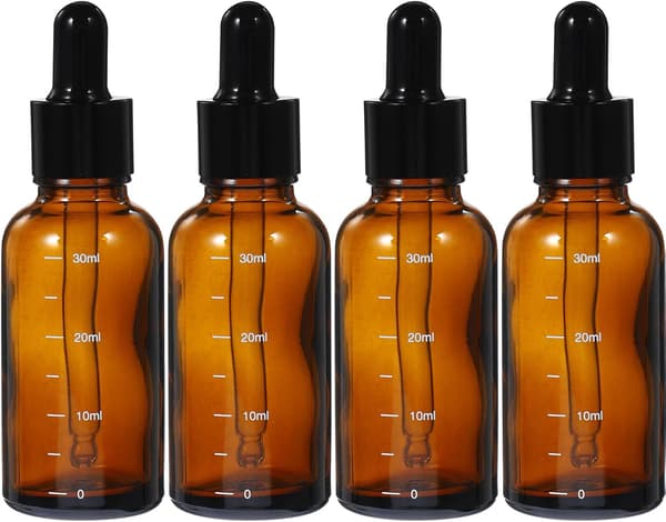 Glassdråpeflasker med ravfarge for eteriske oljer, 30 ml med graderingsmerker