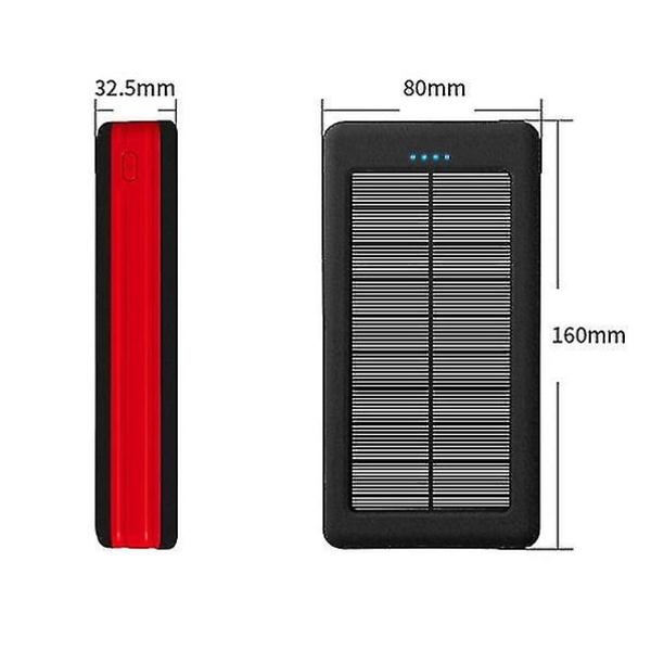30000mah Powerbank med 4 porter - Innebygd lommelykt - Ekstern nødstrømbatteri Batterilader Lader 1stk-svart rød