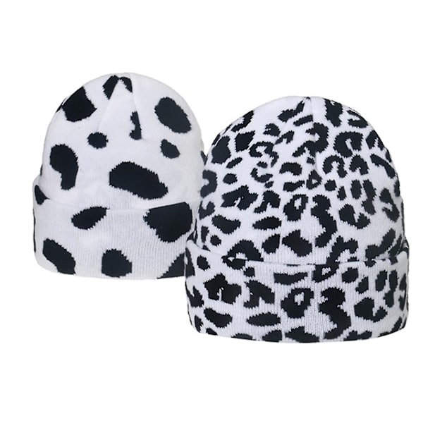 Sinknap Student Beanie Lue med Leopardmønster Varm Høst Vinter Tykk Elastisk Lue For Utendørs Leopard Print
