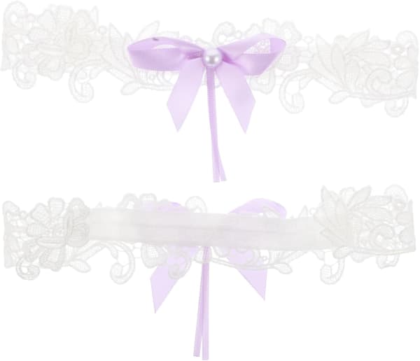 2 stk. perlebue-strømpebånd elegant stretch blonde blomster bryllupsstrømpebåndsett