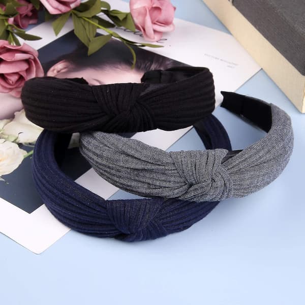3 Pak Kvinders Brede Enkle Pandebånd Mode Knude Turban Pandebånd Elastisk Hår