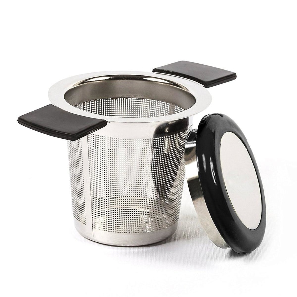 Rustfrit Stål Te-Filter Te-Infuser Te-Sigte Med Fine Huller Silikonhåndtag Og Låg Til Kop