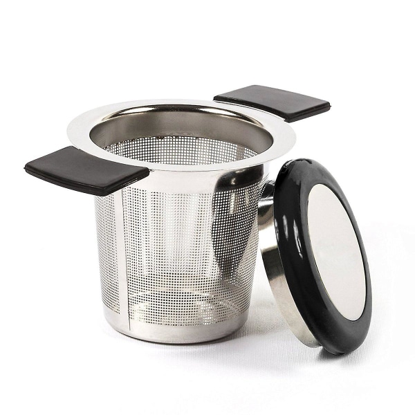 Rustfrit stål tefilter te-infuser te-si med fint hul silikonehåndtag og låg til krus
