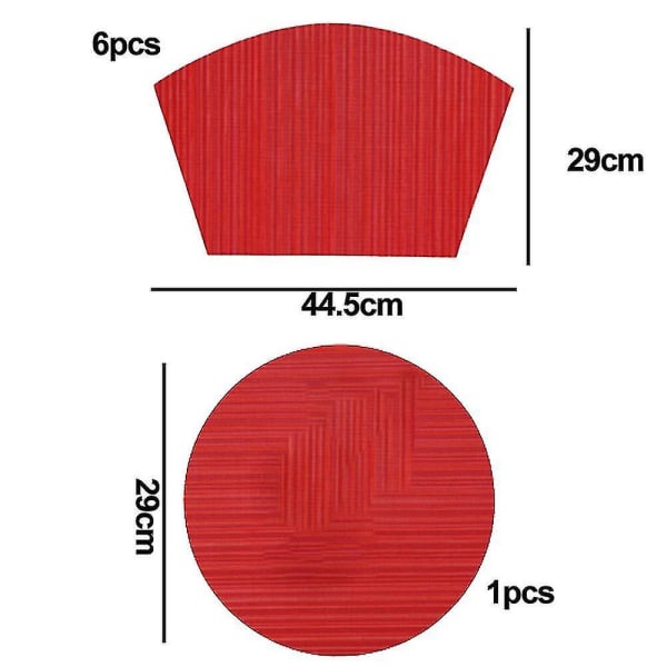 Bordsplasser Wedge-Formet Plassmatte Med Midtstykke Rund Plassmatte Bordmatter Vaskbar, Sett Med 7 Plassmatter Til Spising