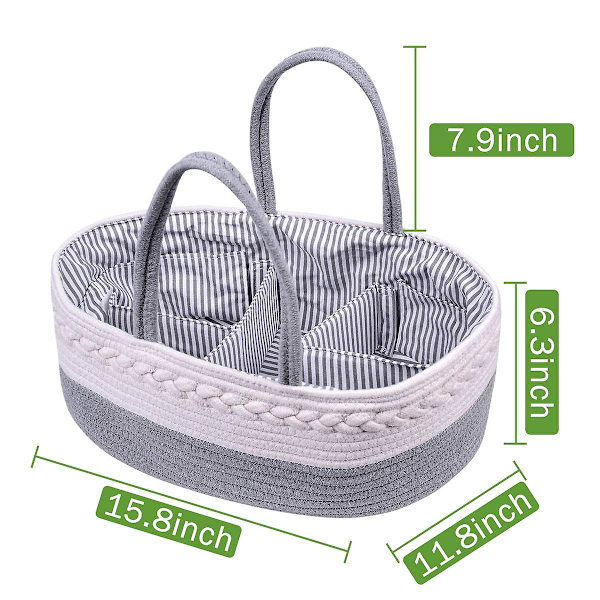 Bleie Caddy Organizer, 100% Bomullslerret Bleie Stor Bærbar Tote Bag Bil Organizer Oppbevaring