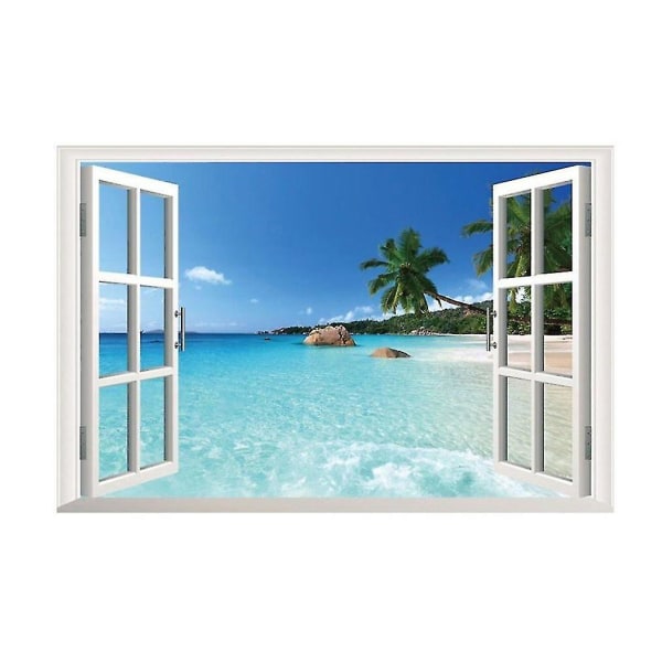 Beach 3D Window View Avtagbar väggdekal Bruten väggkonst