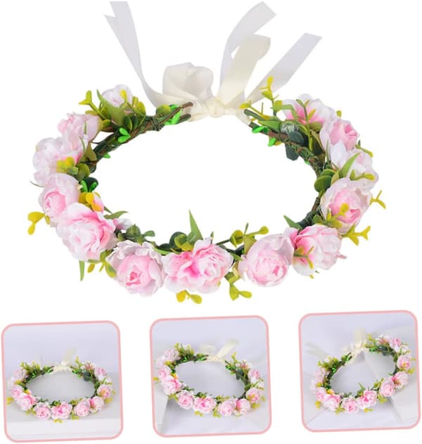 Bryllupskrans for brud, blomsterkrone, kunstige kronblader, boho-blomsterkrans for bryllupshodeplagg