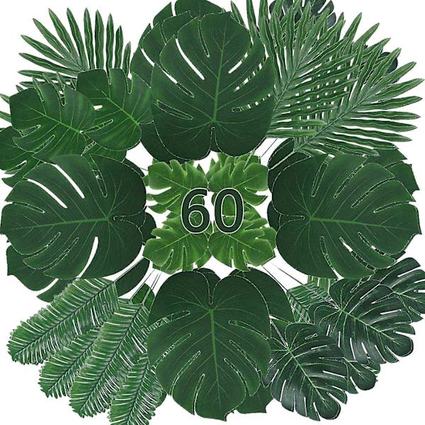 Konstgjorda Löv 60 Stk Artificiella Tropiska Palm Monstera Stjälkar