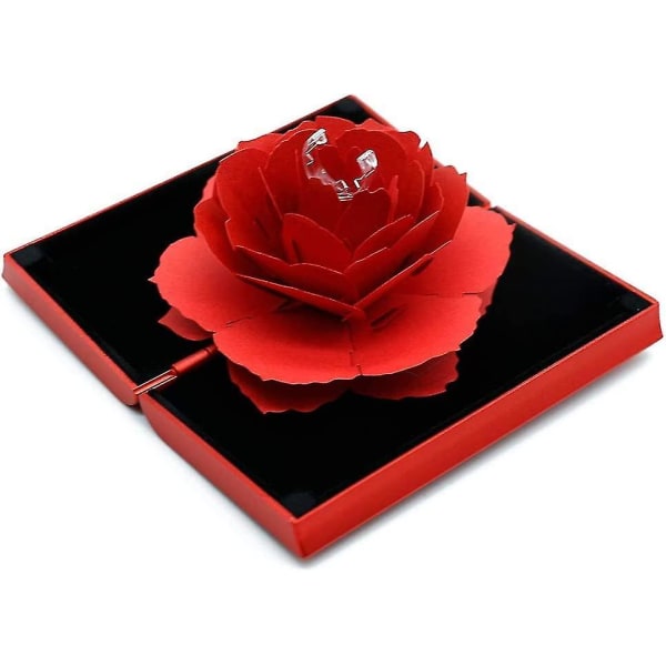 3D Pop Up Rose Ring Holder Bryllupssmykker Gaveeske Rød