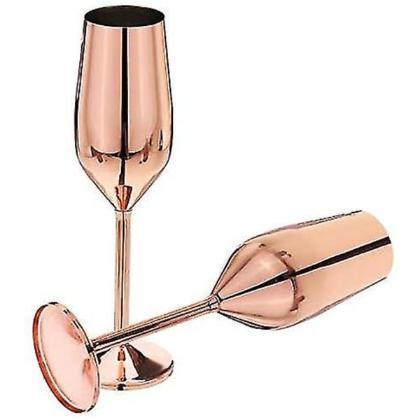 2 uppsättningar champagneflöjtglas i rostfritt stål, 200 ml roséguld