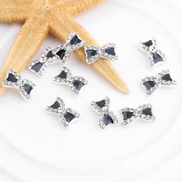 10 st 3D Metall Rhinestone Rosett Nagelkonst Dekorationer