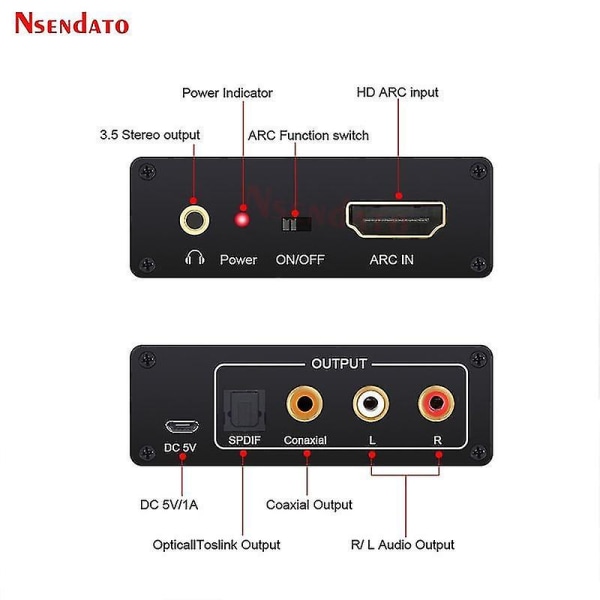 HDMI ARC Lyduttrekker DAC L/R Koaksial Konverter