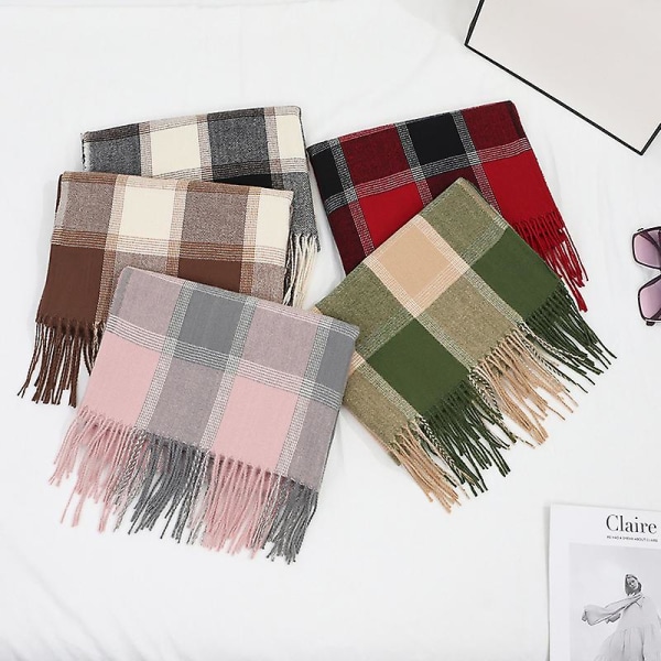 Rutete pledd-sjal for kvinner, damemote vintervarm lang sjekket sjal og wraps Camel