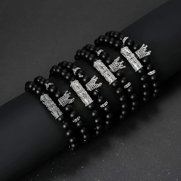 Mustat Mattamustat Helmi Rannekkeet 8mm Onyx Kivi Rannekkeet Sarja Charm King Crown