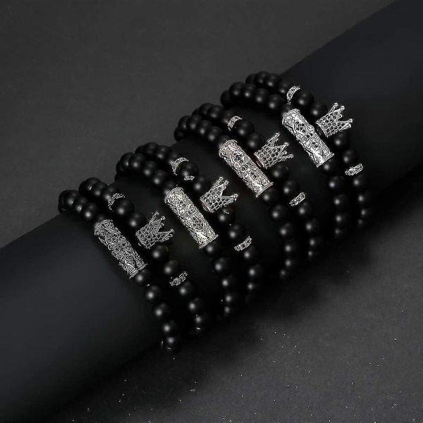 Svarte Matte Perler Armbånd 8mm Onyx Stein Armbåndsett Sjarmerende Kongekrone