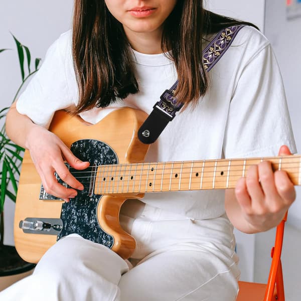 Bärbar Gitarr Basrem Justerbar Längd Kreativ Polyester Pu Läder