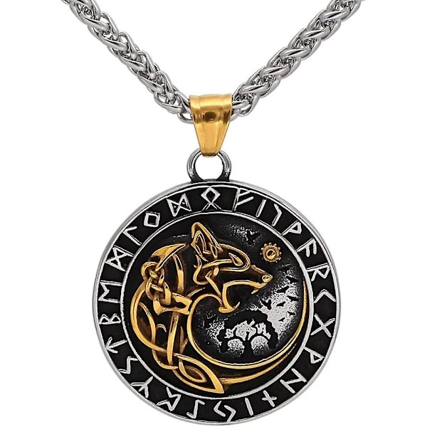 Viking Mænds Rustfrit Stål Fenrir Ulv Rune Halskæde Nordisk Amulett Smykker, 24