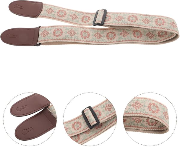 Etnisk justerbar gitarrrem Bred bekväm crossbody för akustisk gitarr bas ukulele-spelare