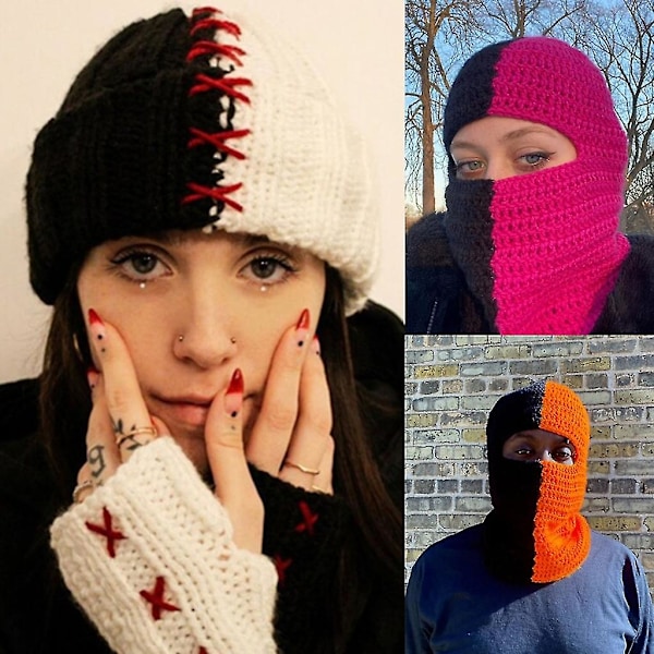 Balaklava-hattu syksyyn ja talveen - Neulotu hattu ainutlaatuisilla valokuvausrekvisiitoilla Black white