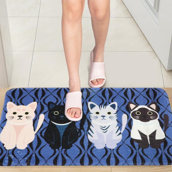 Badrumsmatta tecknad kattmönster dörrmatta 50 * 80cm polyester slitstark vattenabsorption